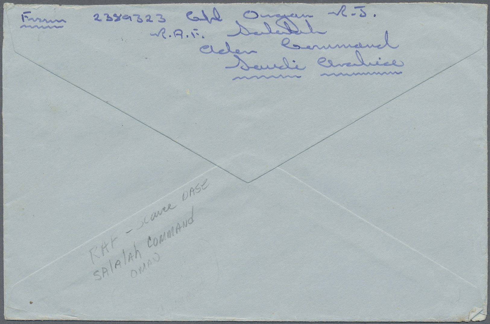 Br Saudi-Arabien: 1949. Air Mail Envelope Written From 'R.A.F. Salalah, Aden Command, Saudi Arabia' Addressed To England - Saudi Arabia