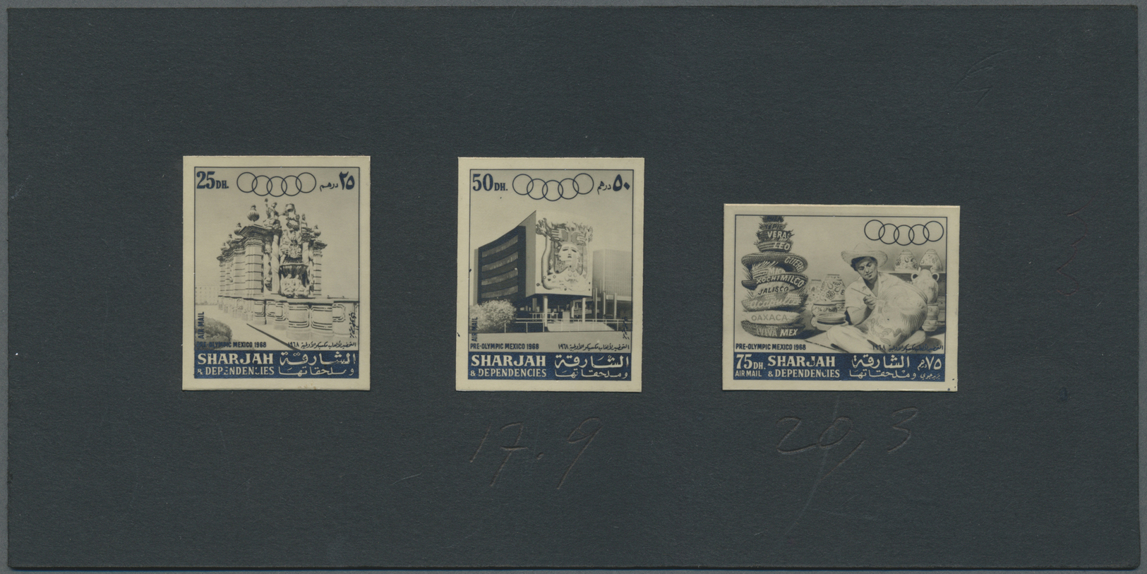 (*) Schardscha / Sharjah: 1967, Olympic Games Mexico '68, Three Imperforate Photographic B/w Proofs, Issued Design But D - Sharjah