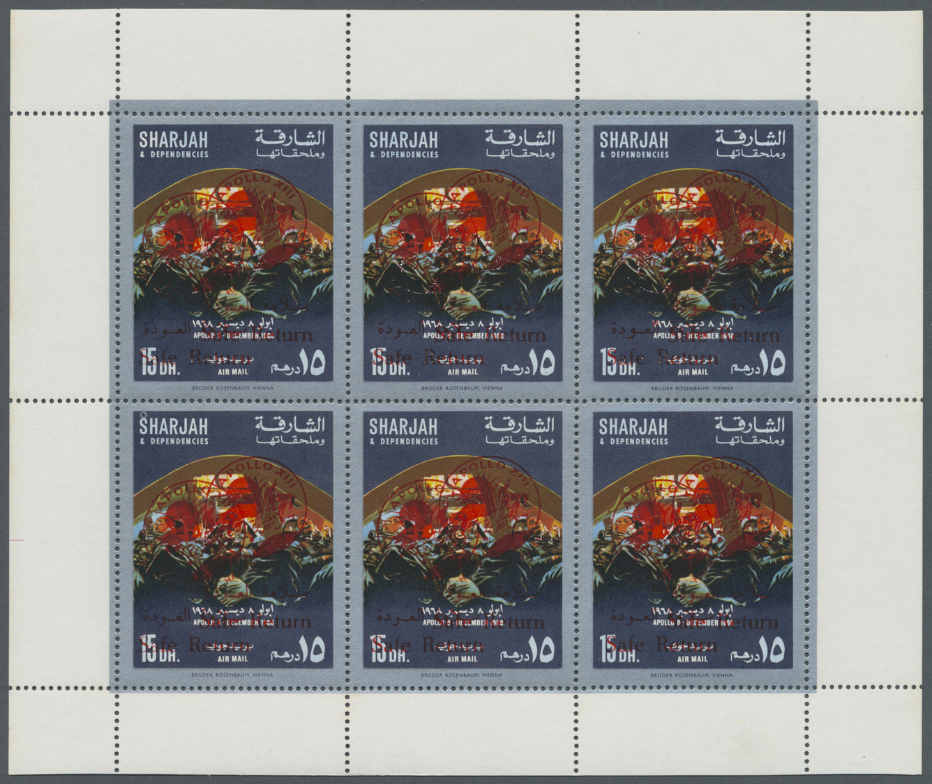 ** Schardscha / Sharjah: 1971, "SAFE RETURN/Apollo 13" overprints on "Apollo 8", perf./imperf. issue, complete sets of s