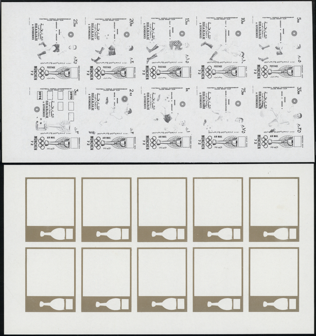 ** Schardscha / Sharjah: 1972, Jules Rimet Cup, Group Of Eight Imperforate Stage Proof Sheets (with Ten Values Se-tenant - Sharjah