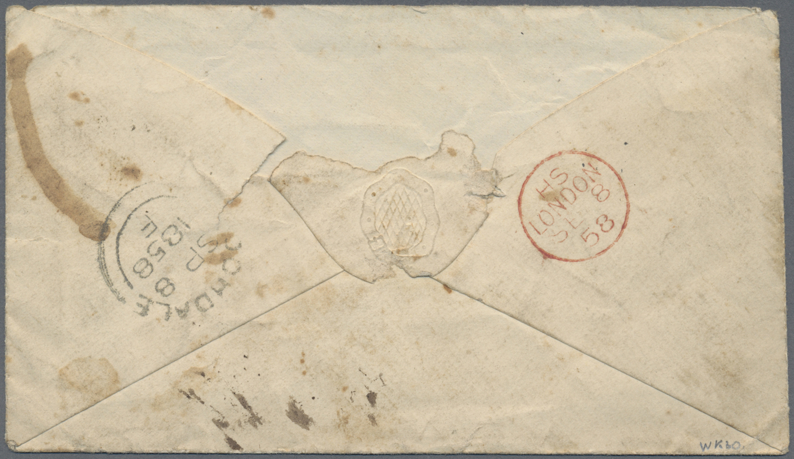 Br Singapur: 1858, Great Britain 1 D. Carmine With Numer "40" On Seaman Envelope With Handwritten Endorsement "From Jame - Singapour (...-1959)