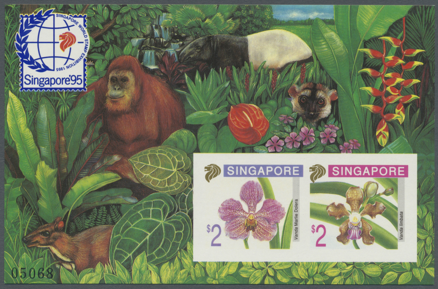 ** Singapur: 1995, Singapore Stamp Exhibition Two Better Miniature Sheets Incl. Imperf. Orchids Orang-Utan (Mi. 33 B) An - Singapore (...-1959)