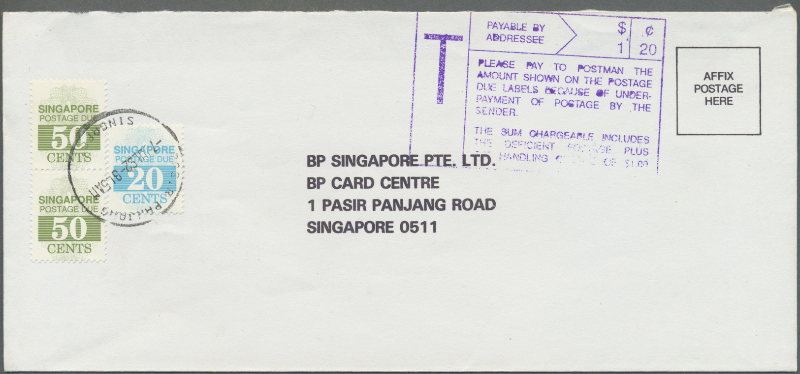 Br Singapur - Portomarken: 1991, Postage Dues On 9 Unpaid Covers From BP Singapore Correspondence, Different Values 1 C. - Singapore (1959-...)