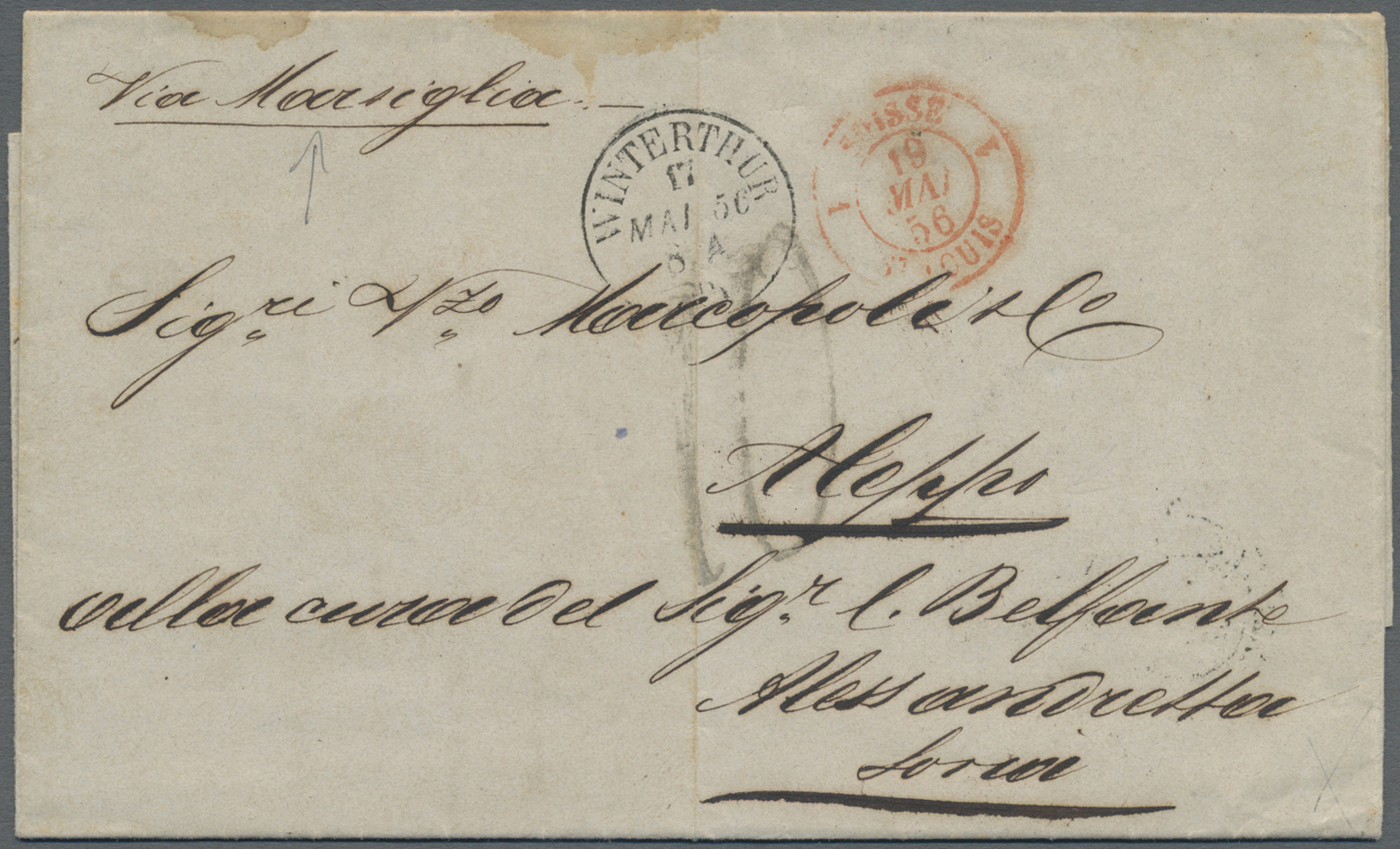 Br Syrien: 1856/1867 Two Stampless Letters From A Commercial Correspondence From Winterthur, Switzerland To Aleppo Both - Syria