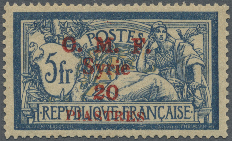 * Syrien: 1920, 20pi. On 5fr. With Red Overprint, Mint O.g. Previously Hinged, Signed Stolow Etc. Maury 30. - Syrie