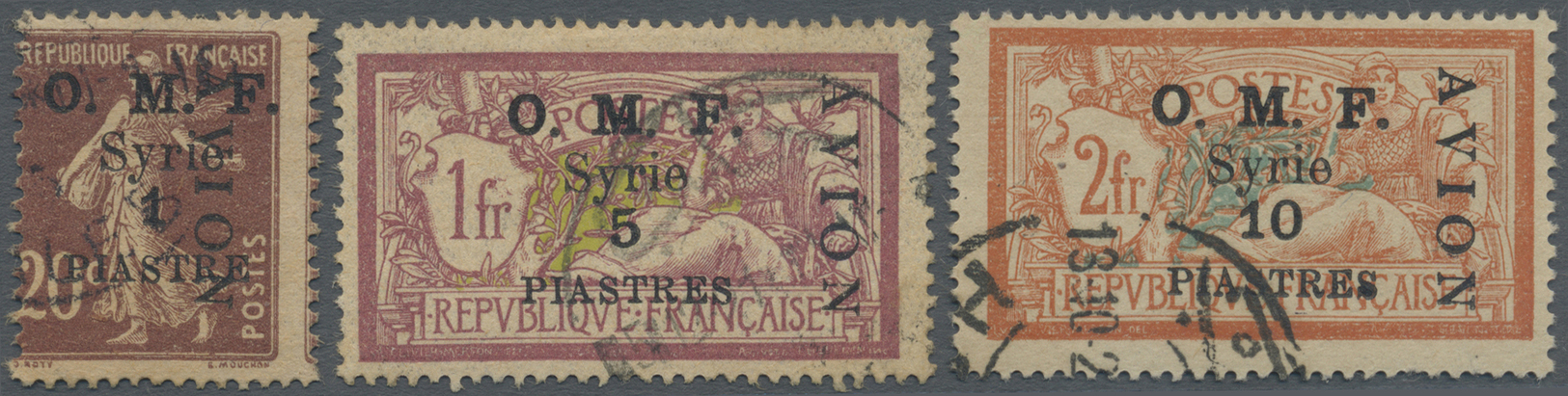 O Syrien: 1921, Airmails, Vertical "AVION" Overprints, Complete Set Of Three Values Used, Some Irregular Perfs. Maury PA - Syrie