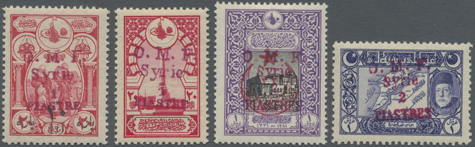 * Syrien: 1921,  Aïn-Tab Issue, Four Values With Carmine Surcharge, Fresh Colour, Well Perforated, Mint O.g. Previously - Syrie