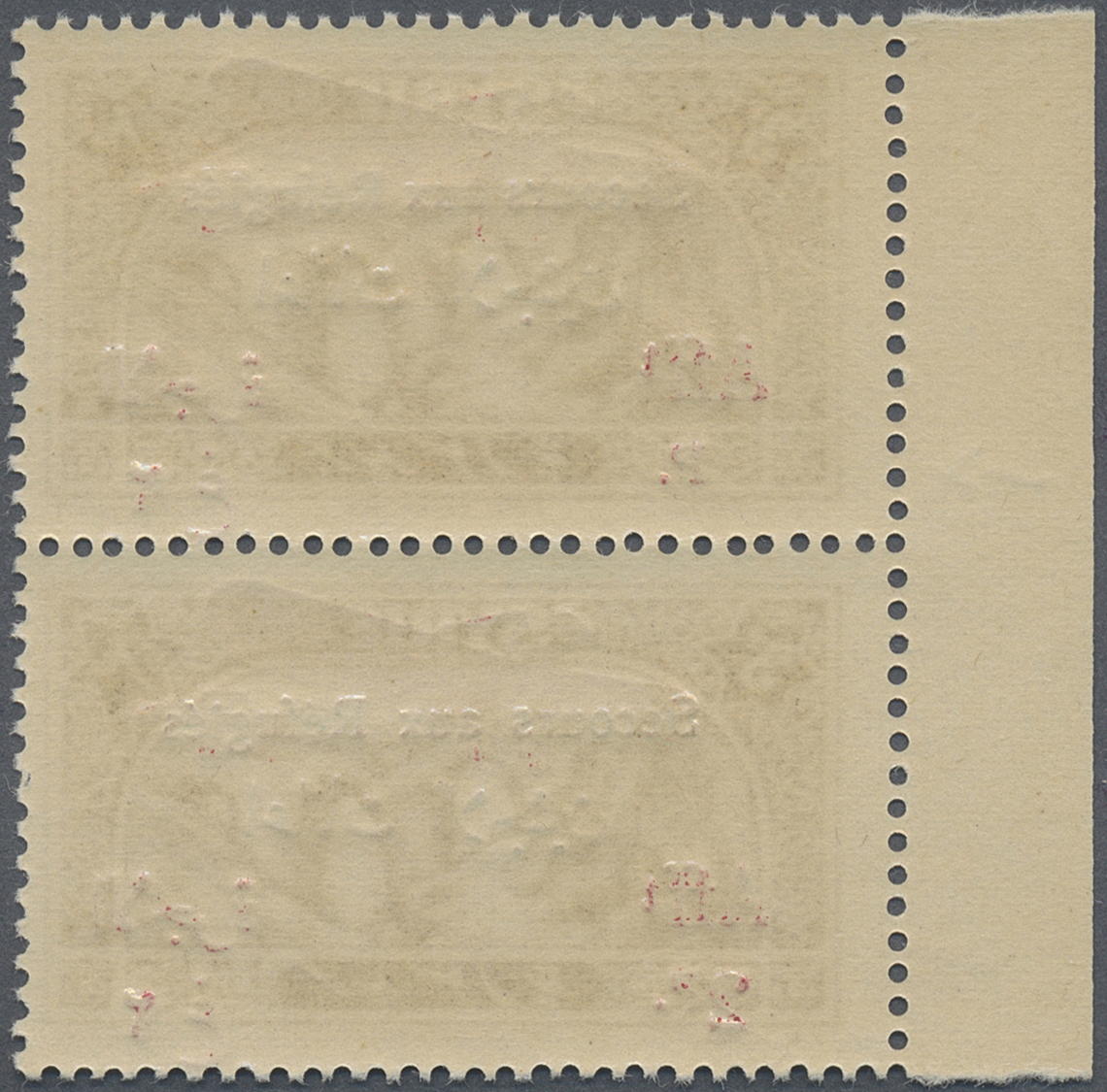 */** Syrien: 1926, War Refugee's Relief, Airmail 3pi. + 2pi. Brown, Left Marginal Vertical Pair, Top Stamp Without "2" O - Syria