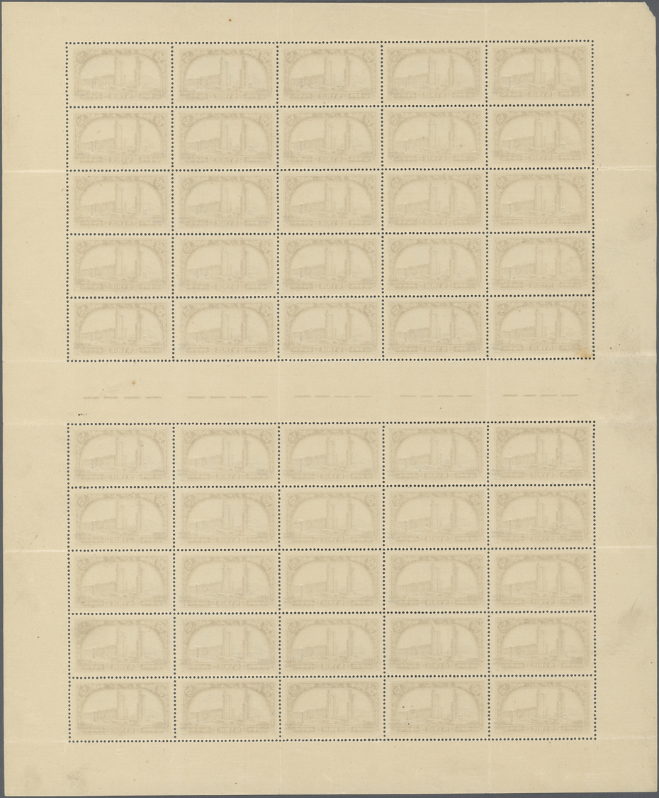 ** Syrien: 1926, 15pi. On 25pi. Ultramarine, INVERTED OVERPRINT, Complete Sheet Of 50 Stamps Incl. Gutters, Unmounted Mi - Syria