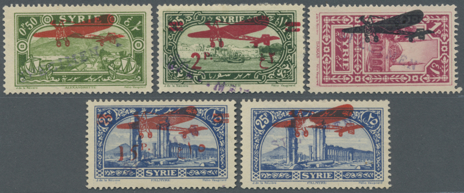 (*) Syrien: 1929/1930, Airmails, 0.50pi. To 25pi., Set Of Five Values With "SPECIMEN" Overprint, Originating From Presen - Syrie