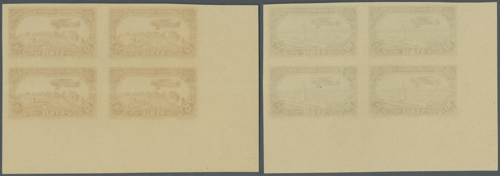 ** Syrien: 1931/1933, Airmails. 0.50pi. to 100pi., complete set of 13 values, IMPERFORATE marginal blocks of four from t