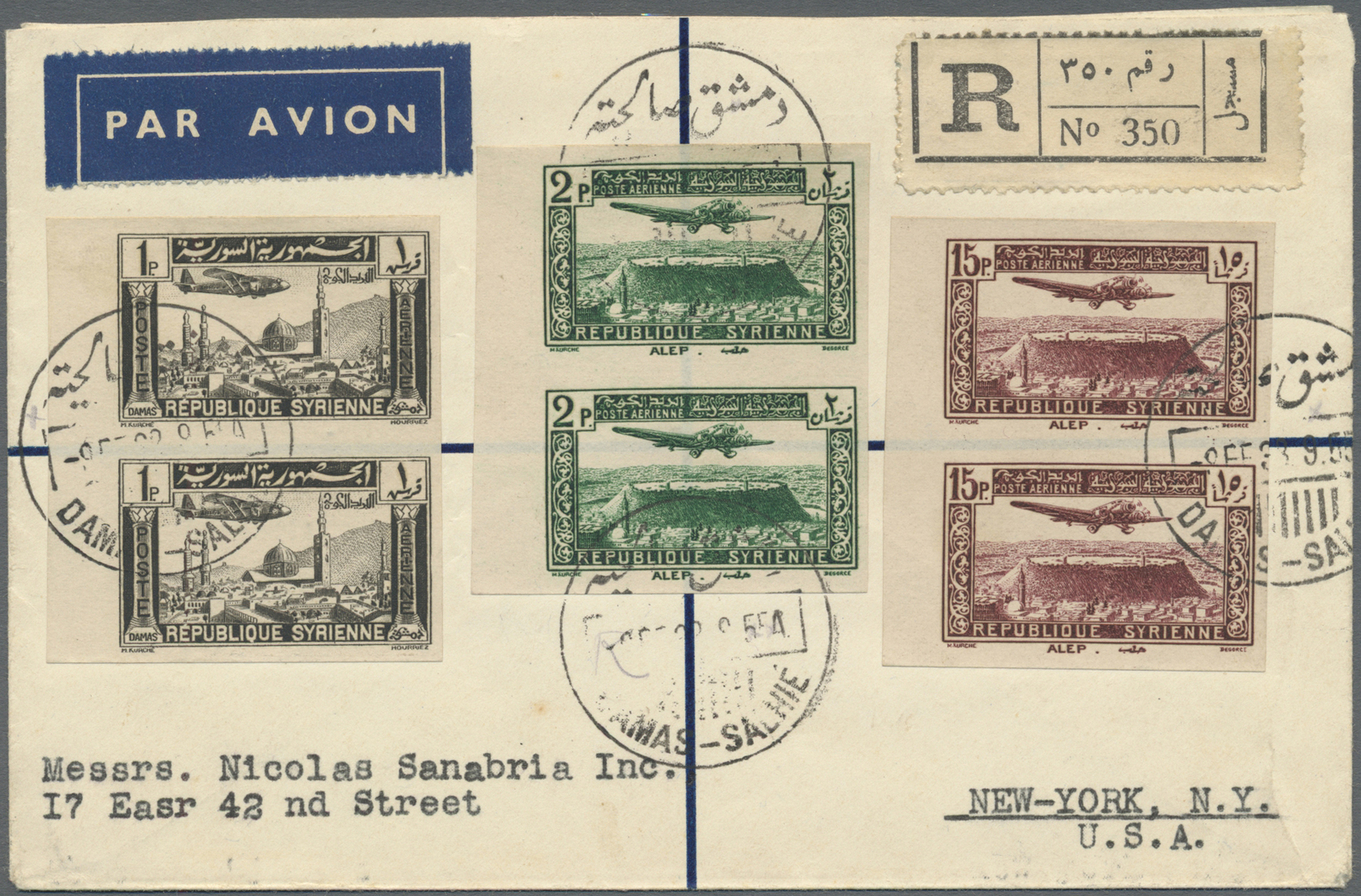 Br Syrien: 1937, Airmails, IMPERFORATE, Complete Set Of Eight Left Marginal Vertical Pairs On Three Registered Airmail C - Syria