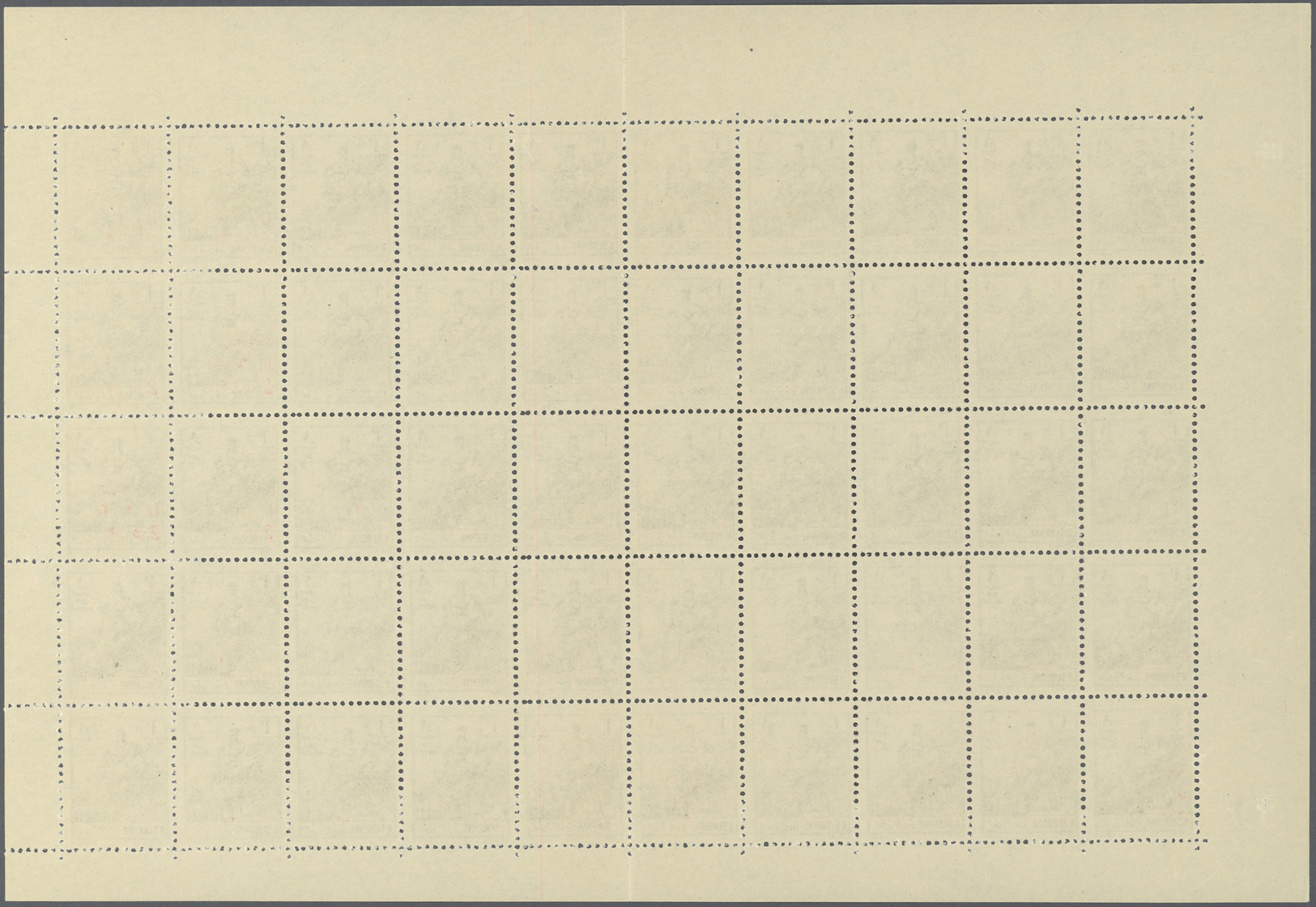 ** Syrien: 1959, 2½pi. On 1pi. Olive, Complete Sheet Of 50 Stamps (folded), Showing Different Intensities Of Red Colour - Syrie