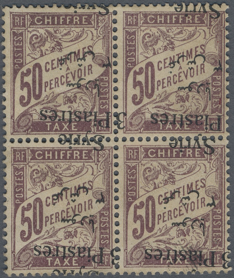 (*) Syrien - Portomarken: 1921, Postage Due 3p./50c. Lilac Block Of Four Showing Variety Inverted And Shifted Overprint, - Syrie