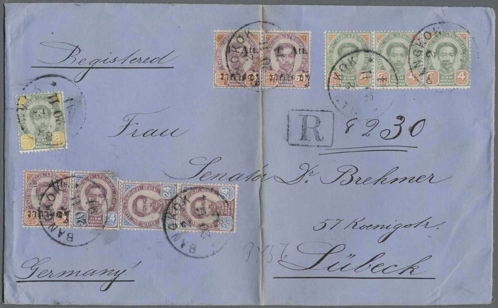 Br Thailand: 1894, Attractive Franking On Large Sized Registered Cover From "BANGKOK 20.11.94" To Lübeck/Germany With Ar - Thaïlande