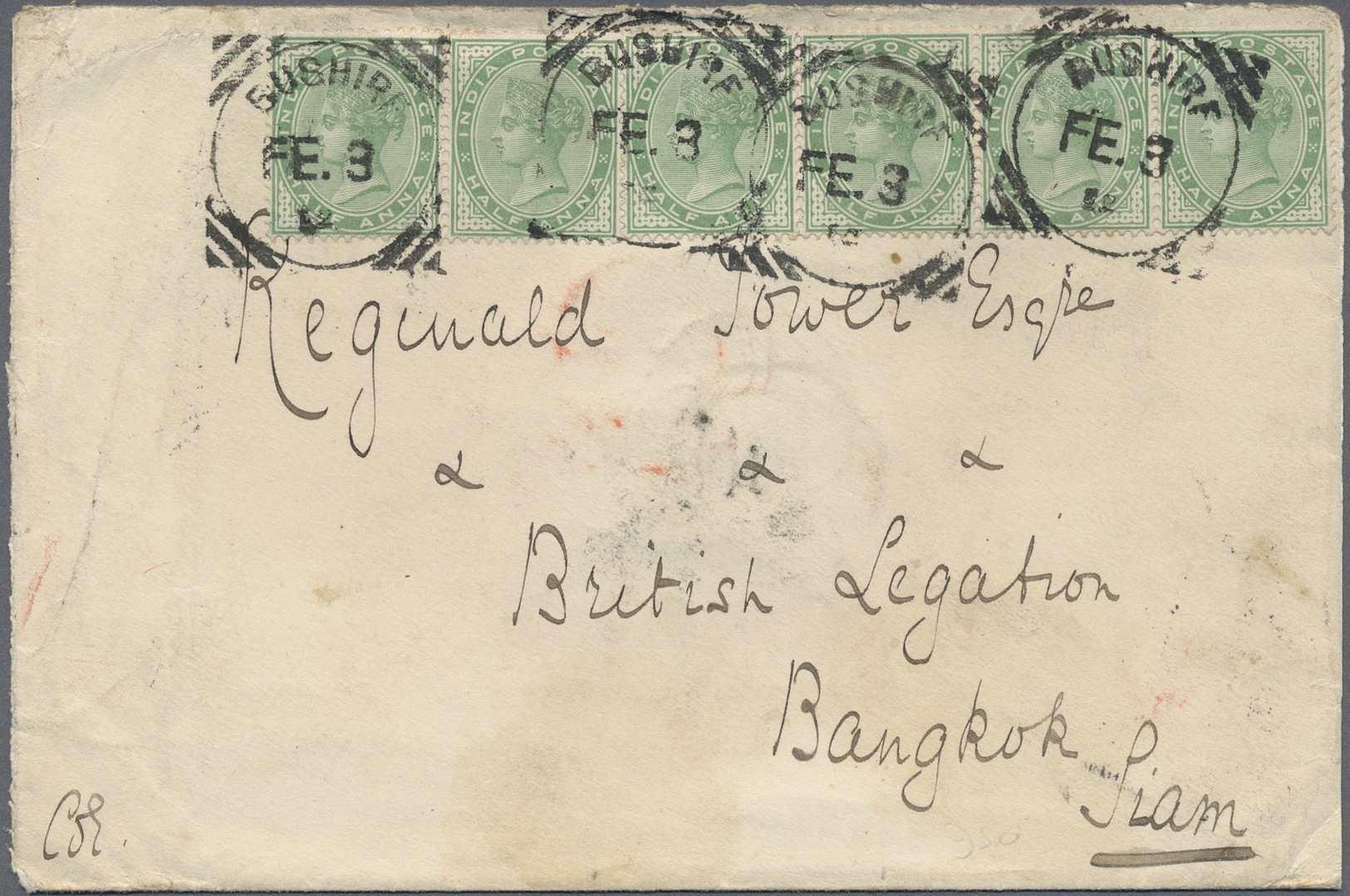 Br Thailand: 1902. Envelope Addressed To The &lsquo;British Legation Bangkok, Siam' Bearing India SG 113, ½a Yellow-gree - Thailand