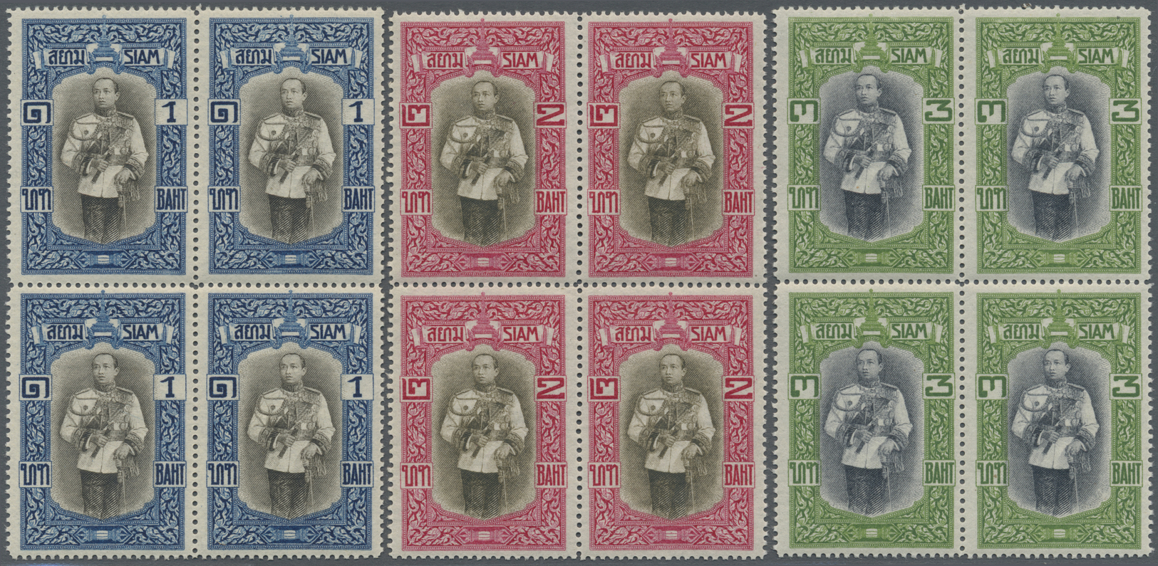 ** Thailand: 1912, Definitives King Vajiravudh, 2s. To 20b, Complete Set Of Twelve Values As Blocks Of Four, Bright Colo - Thaïlande