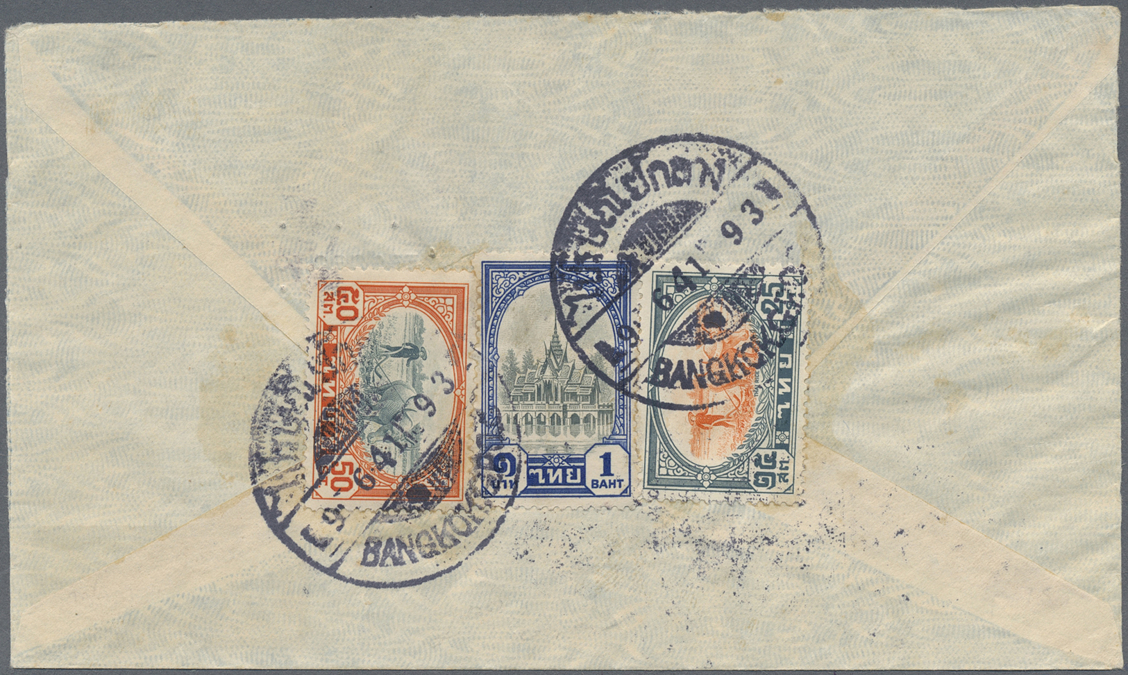 Br Thailand: 1941. Censored Air Mail Envelope Addressed To The U.S.A. Bearing SG 295, 25s Orange And Slate, SG 296, 50s - Thaïlande