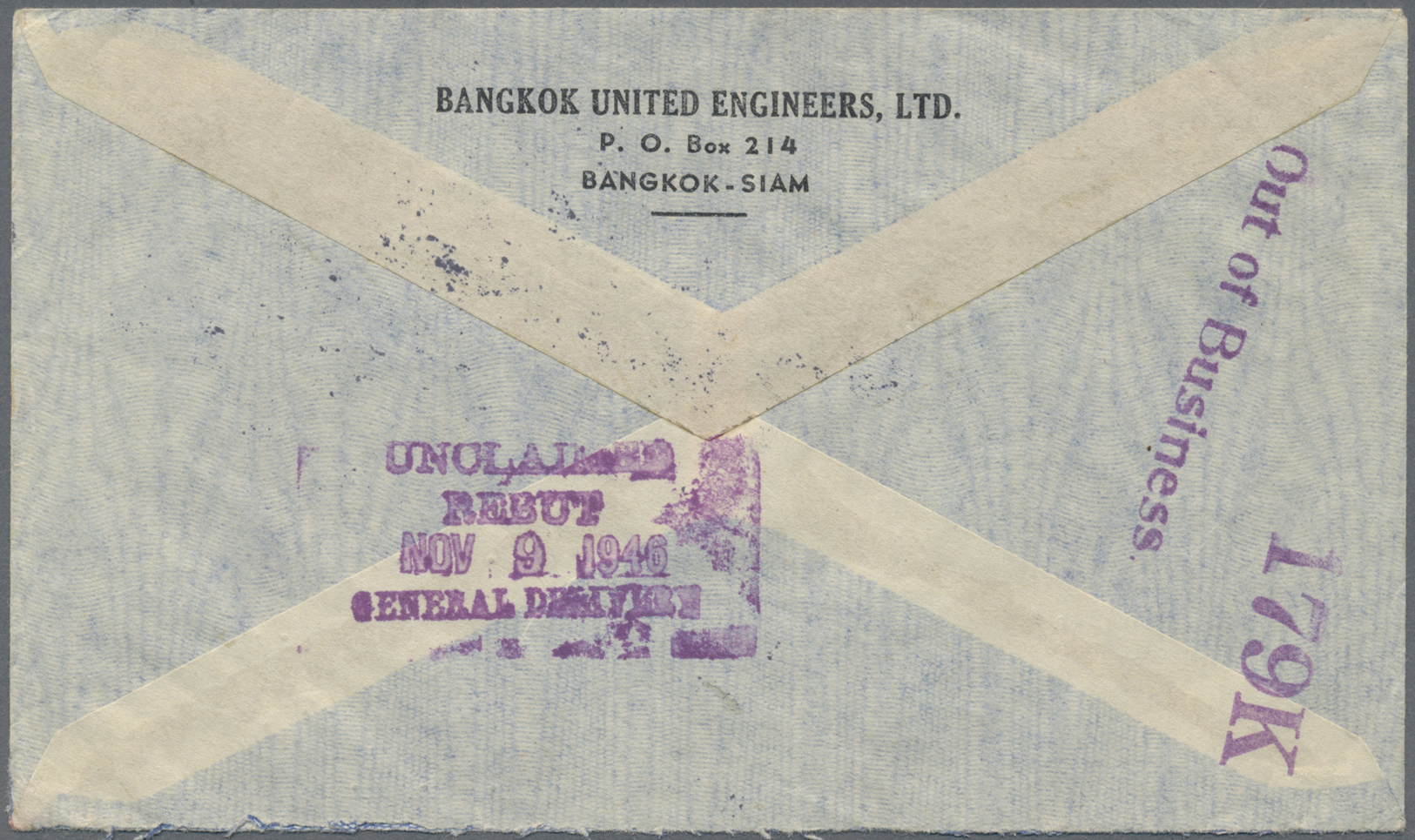 Br Thailand: 1946 Airmail Envelope From Bangkok To Chicago, Ill., U.S.A. Franked With 1928 3b., 1b. And 15s. All Tied By - Thaïlande