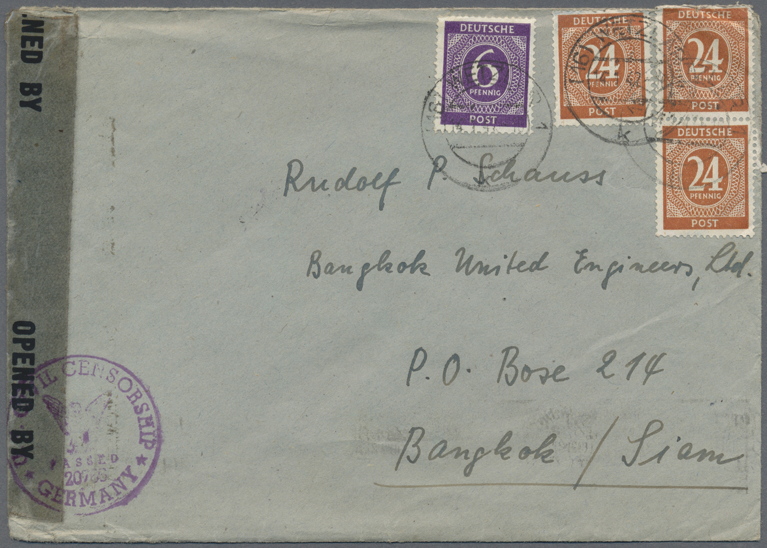 Br Thailand: 1946-47: Two Censored Covers From Germany To BANGKOK, 1946 From Bremen Franked 75pf. And 1947 From Wetzlar - Thaïlande