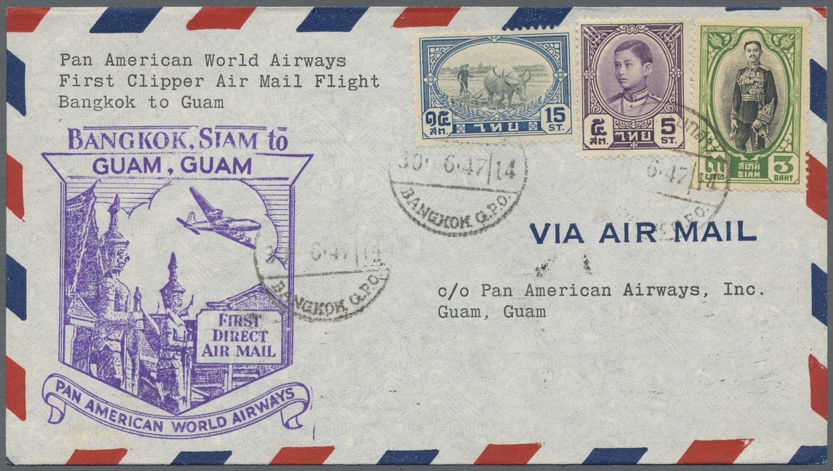 Br Thailand: 1947/1952, Four First Flight Covers Bearing Some Different Definitives Up To 3b. All Used From Bangkok To G - Thaïlande