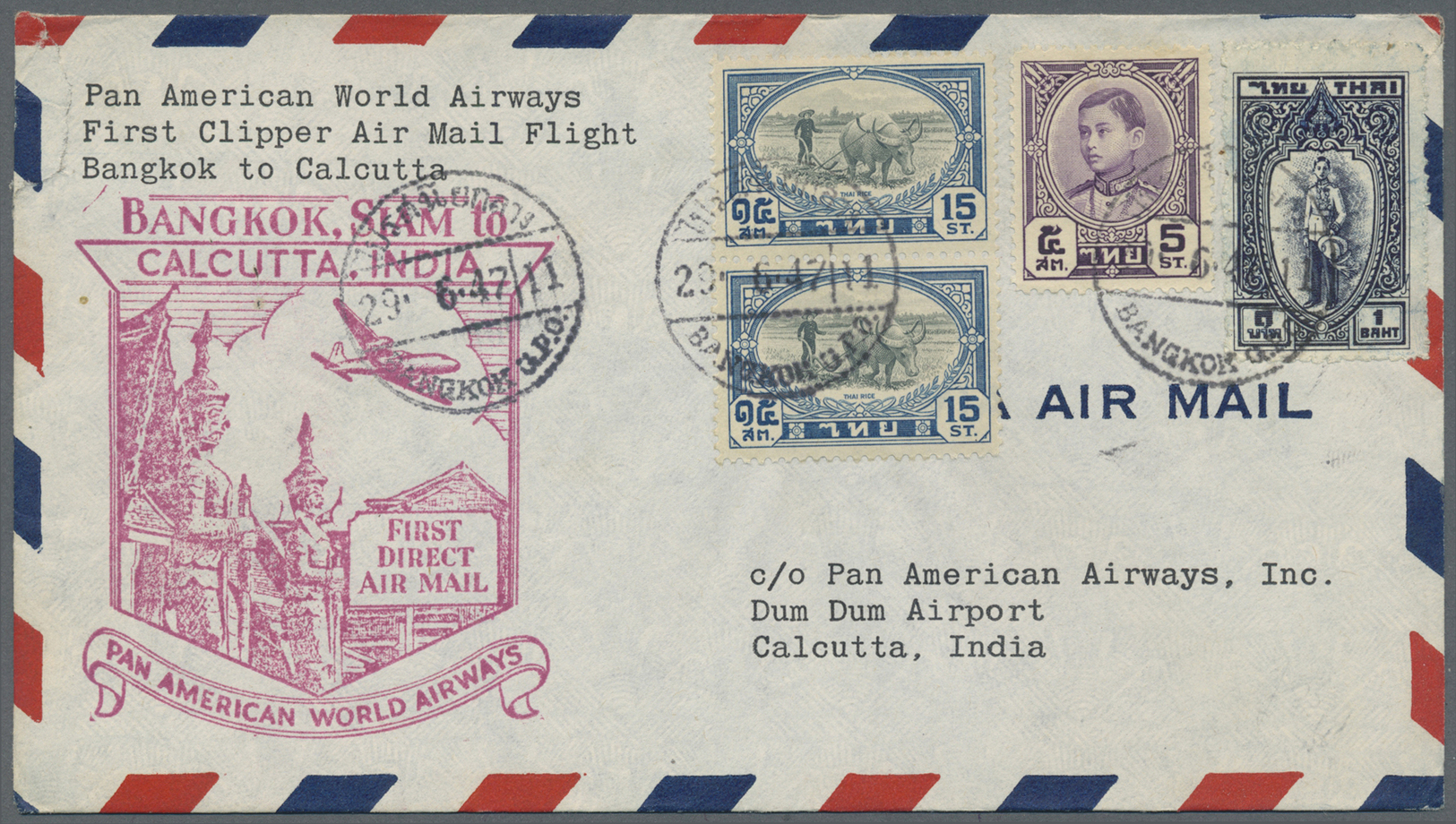 Br Thailand: 1947/1952, four First Flight covers bearing some different definitives up to 3b. all used from Bangkok to G