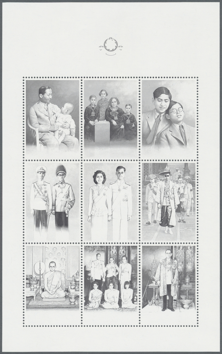 ** Thailand: 1999. Progressive proofs (10 phases inclusive original) for the souvenir sheet KING BHUMIBOL ADULYADEJ'S 72