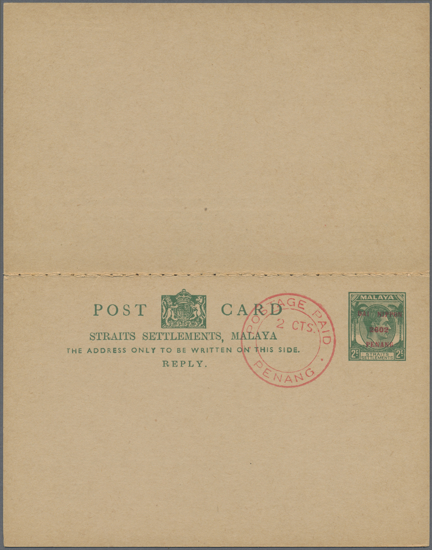 GA Thailand - Besetzung Malaiischer Gebiete: Penang, 1942, Stationery Reply Card KGVI 2+2 C. Green With Red "POSTAGE PAI - Thailand