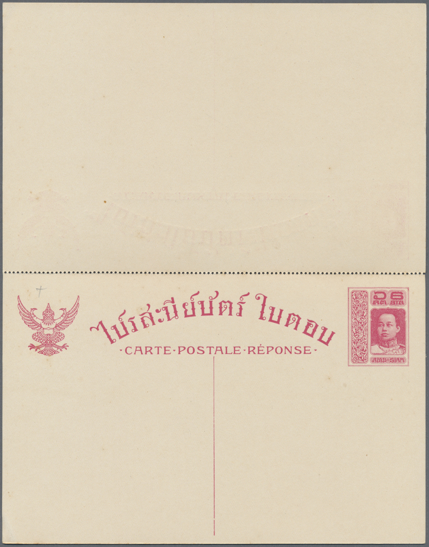 GA Thailand - Ganzsachen: 1913 Postal Stationery Cards 5s. Brown, 6s. Deep Rose And Double Card 6+6s. Deep Rose All Fine - Thailand