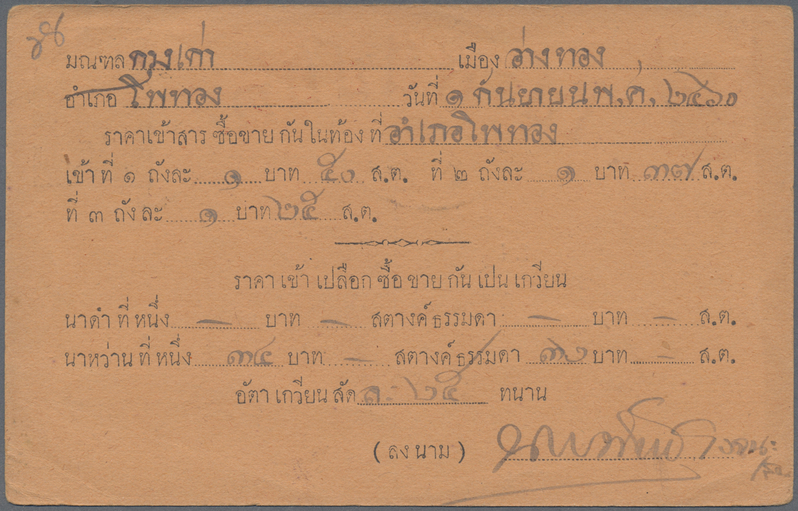 GA Thailand - Ganzsachen: 1915-17 Postal Stationery Card 3s. Black-green On Thin Dark Salmon Card Used From Angthong To - Thailand