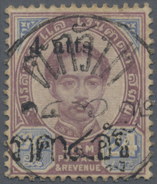 O Thailand - Stempel: "TAKUAPA" Native Cds Full Strike On 1892 4a. On 24a. Blue & Lilac, Fine. A Superb Strike Of This S - Thaïlande