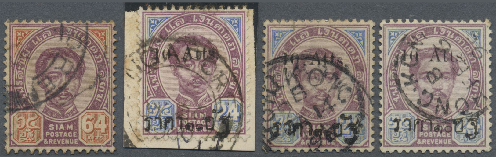 O/ Thailand - Besonderheiten: 1887/1894 (ca.), Lot Of Four Stamps (some Toning), Used In Singapore (2) Resp. Hongkong (2 - Thaïlande