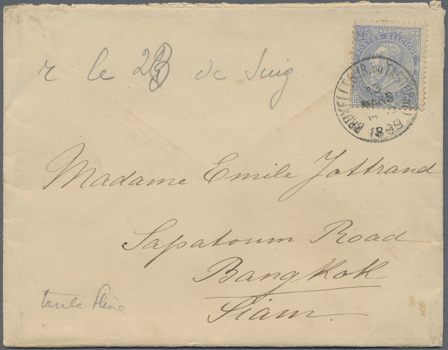 Br Thailand - Besonderheiten: 1899. Envelope Written From Belgium Addressed ToThailand Bearing Belgium Yvert 60, 25c Blu - Thaïlande