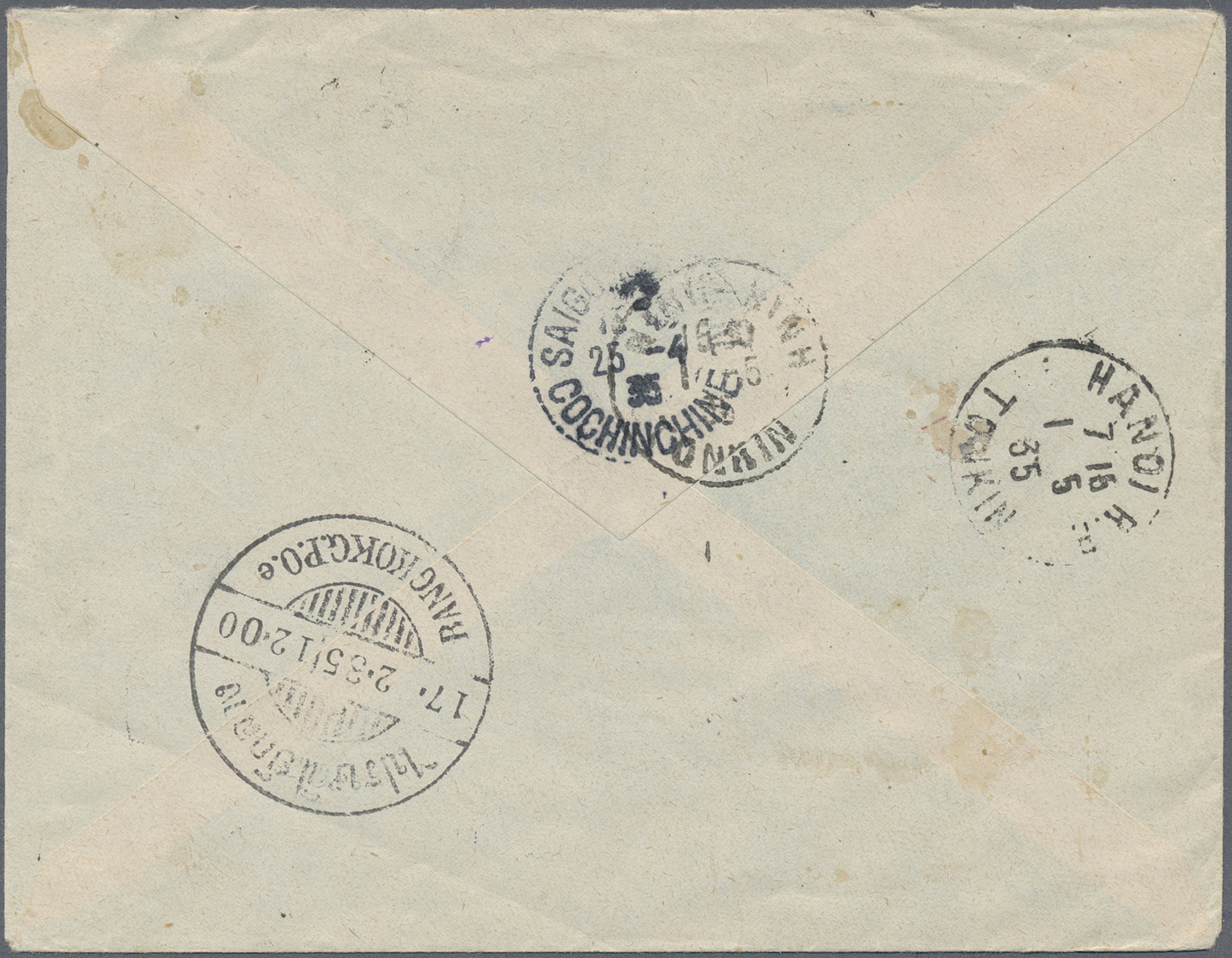 Br Thailand - Besonderheiten: 1935. Registered Air Mail Envelope Addressed To Bangkok Bearing Lndo-China SG 143, 4c Pink - Thaïlande