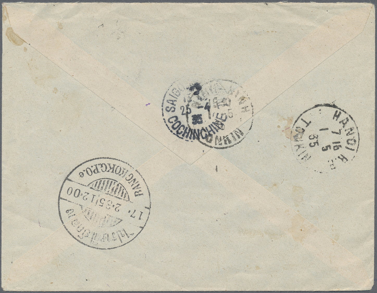 Br Thailand - Besonderheiten: 1935. Registered Air Mail Envelope Addressed To Bangkok Bearing Lndo-China SG 143, 4c Pink - Thailand