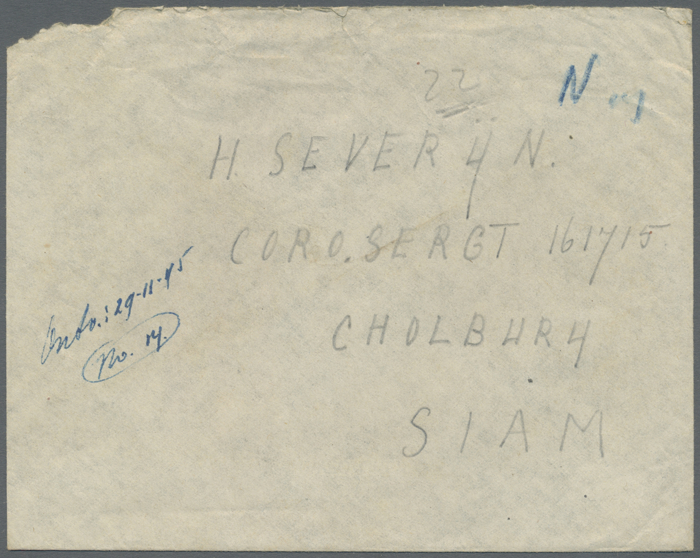 Br Thailand - Besonderheiten: 1945, LIBERATED DUTCH P.O.W.s BURMA-THAI RAILWAY. Stampless Envelope (corner Fault)written - Thaïlande