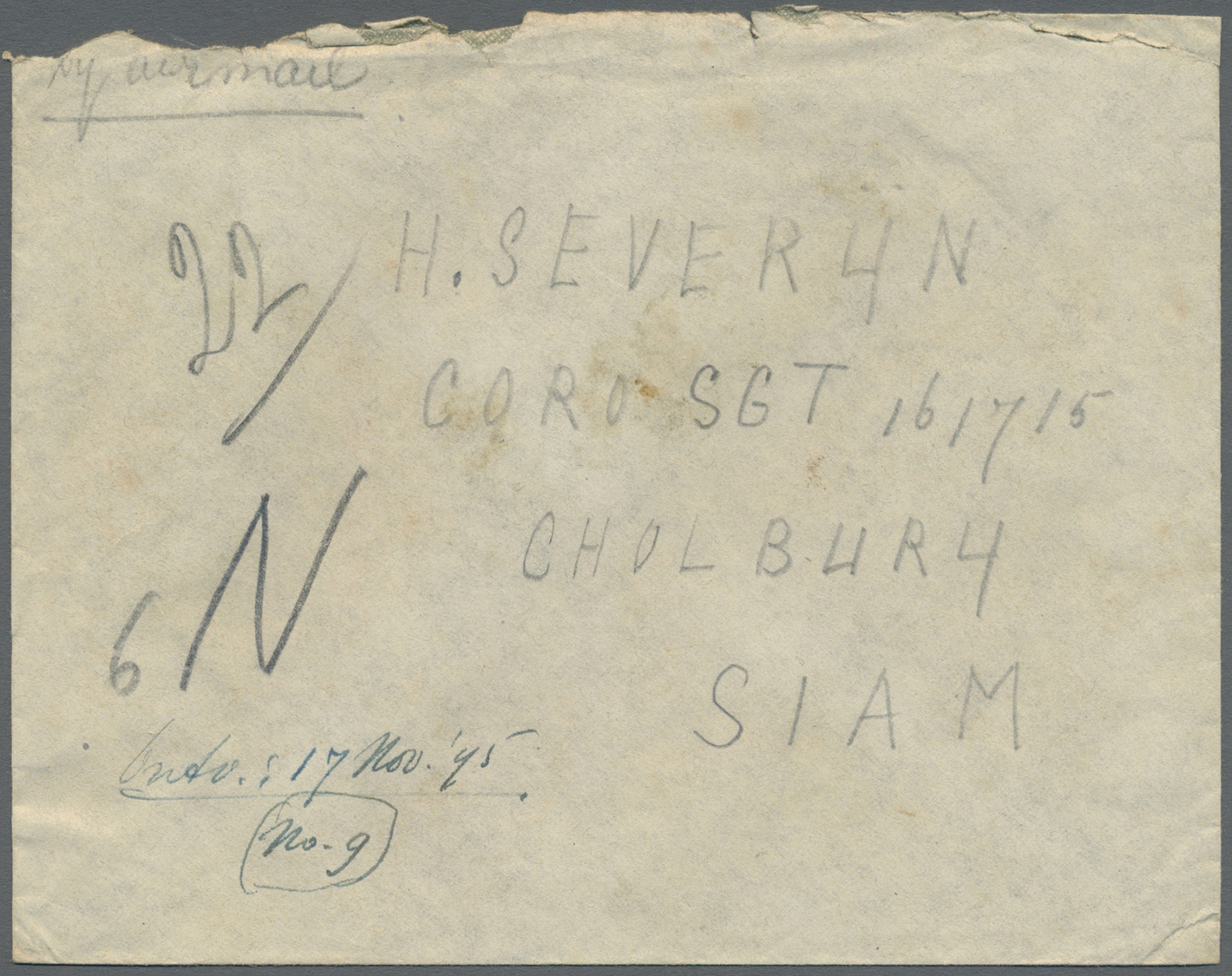 Br Thailand - Besonderheiten: 1945, LIBERATED DUTCH P.O.W.s BURMA-THAI RAILWAY. Stampless Envelope (opening Faults) Writ - Thaïlande