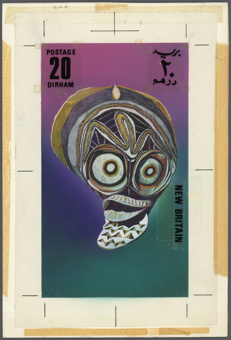 Umm Al Qaiwain: 1972. Artist's Drawing For The 20dh Value Of The MASKS Series Showing A MASK FROM NEW BRITAIN (island, P - Umm Al-Qiwain