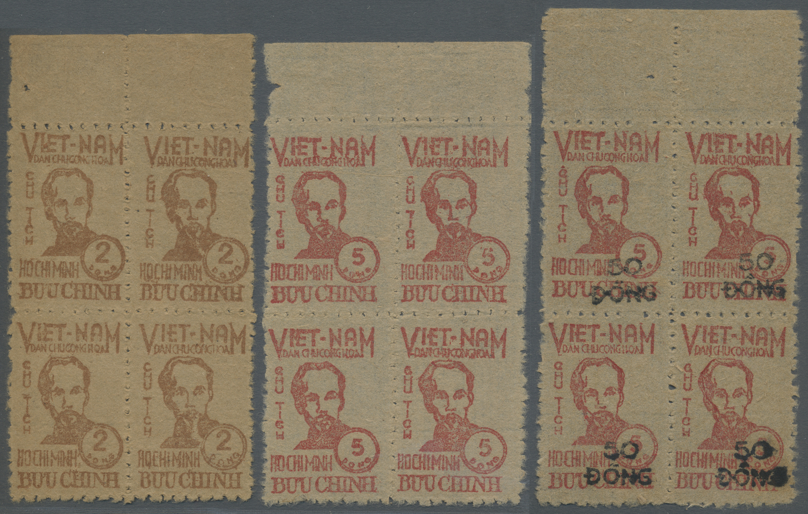 (*) Vietnam-Nord (1945-1975): 1948/1956, President Ho Chi Minh 2d. Pale Brown, 5d. Orange-red And 5d. Orange-red With Bl - Viêt-Nam