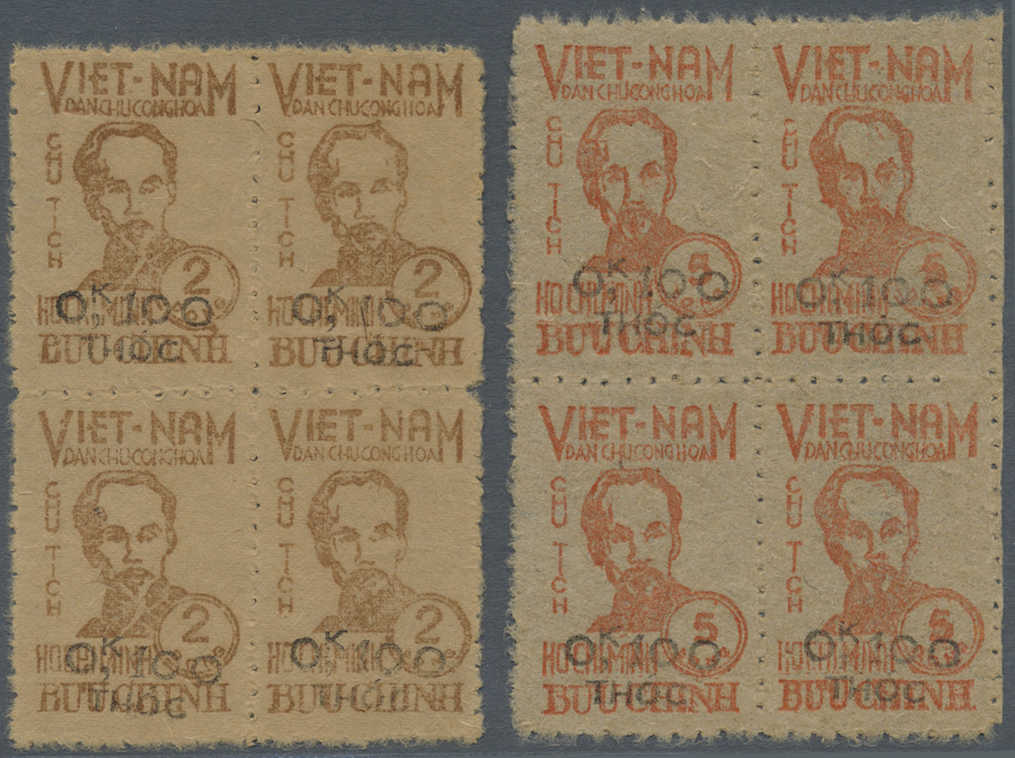 (*)/ Vietnam-Nord - Dienstmarken: 1955, 0.100/2 D. Resp. 5 D., Each In Blocks Of Four, Unused No Gum As Issued (Michel C - Vietnam