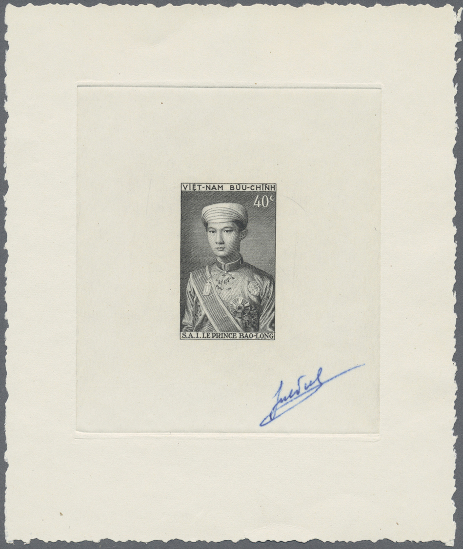 Vietnam-Süd (1951-1975): 1954, Crown Prince Bao-Long 40 C. As Sunken Die Proof In Black, Signature Of Artist. - Vietnam