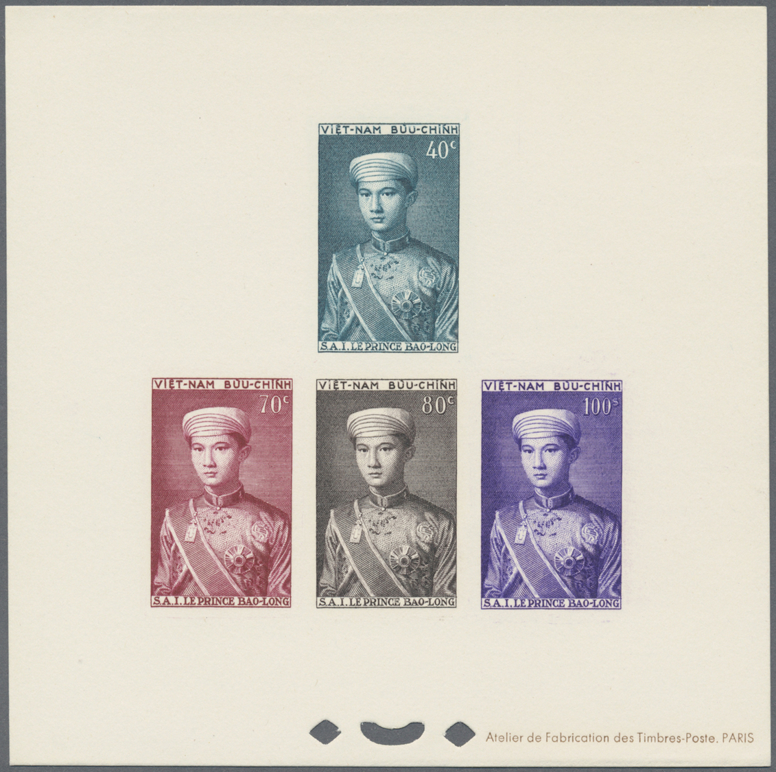 Vietnam-Süd (1951-1975): 1954, Crown Prince Bao-Long Set On Two Epreuves De Luxe By Atelier De Farbrication.. Paris. - Vietnam