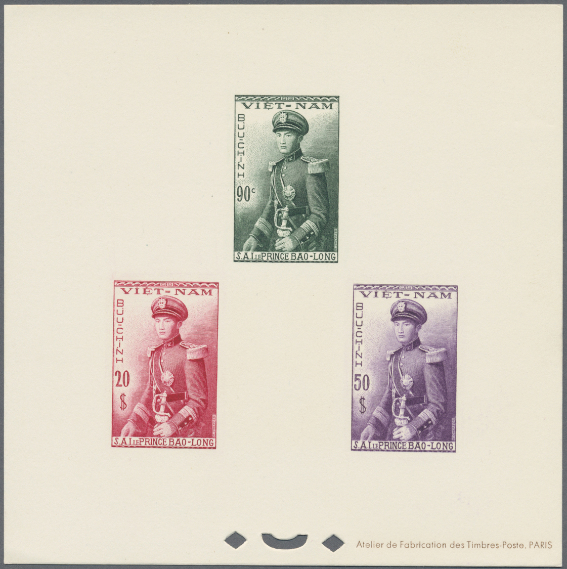 Vietnam-Süd (1951-1975): 1954, Crown Prince Bao-Long Set On Two Epreuves De Luxe By Atelier De Farbrication.. Paris. - Vietnam