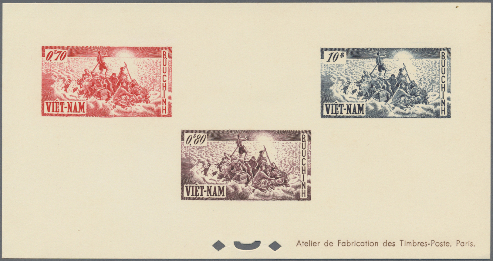 (*) Vietnam-Süd (1951-1975): 1955, Arrival Of Evacuated 0,70 - 100 $, Six Stamps On Two Single Die Proofs/Epreuves De Lu - Viêt-Nam