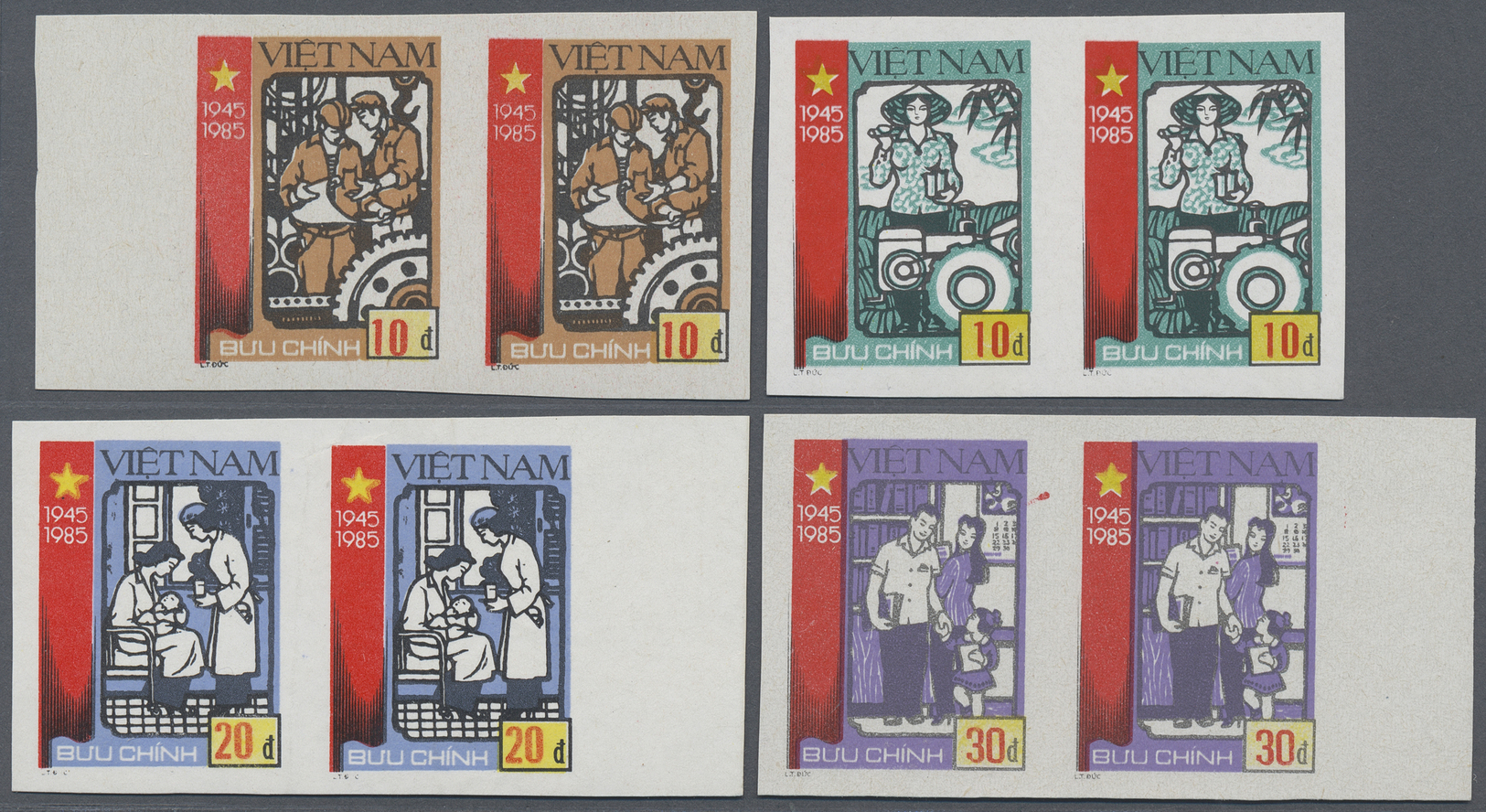 (*)/ Vietnam, Soz. Republik (ab 1975): 1985, 40 Years Of Reconstruction 10-30 D., Imperforated Proof, Complete Set With - Vietnam