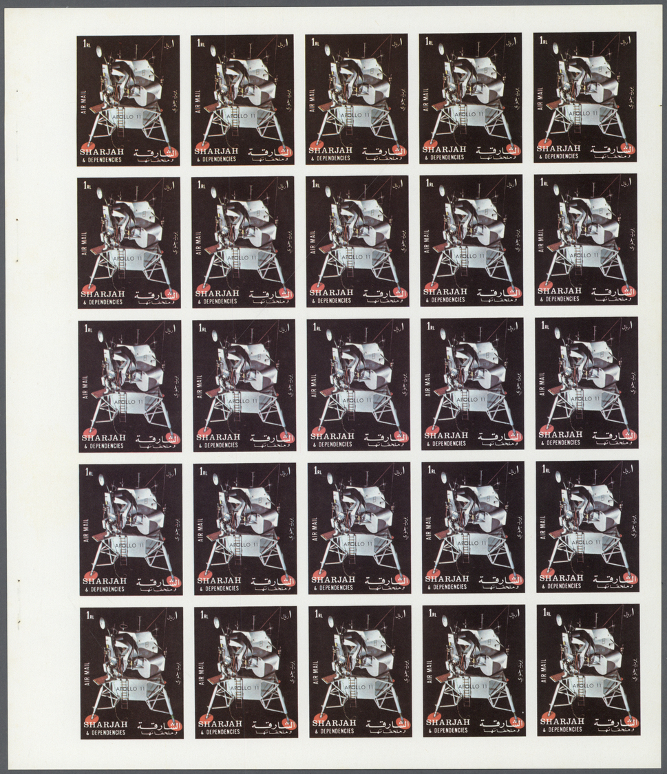 ** Schardscha / Sharjah: 1972. Progressive Proof (6 Phases) In Complete Sheets Of 25 For The Third 1r Value Of The APOLL - Sharjah