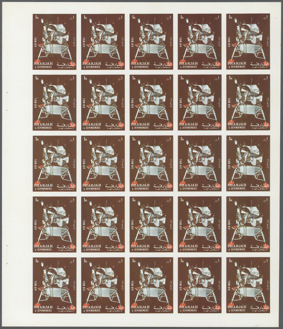 ** Schardscha / Sharjah: 1972. Progressive Proof (6 Phases) In Complete Sheets Of 25 For The Third 1r Value Of The APOLL - Sharjah