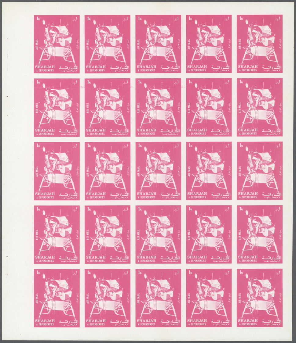 ** Schardscha / Sharjah: 1972. Progressive Proof (6 Phases) In Complete Sheets Of 25 For The Third 1r Value Of The APOLL - Sharjah