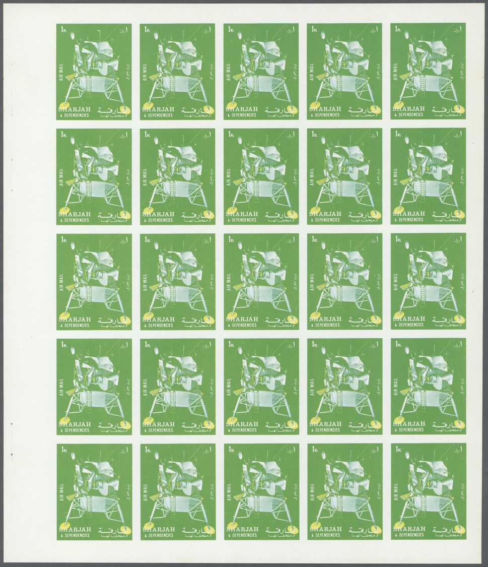 ** Schardscha / Sharjah: 1972. Progressive Proof (6 Phases) In Complete Sheets Of 25 For The Third 1r Value Of The APOLL - Sharjah