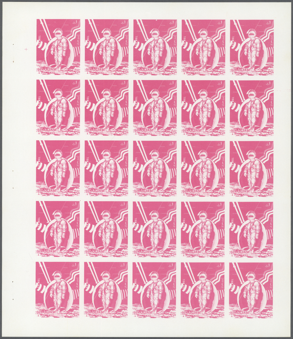 ** Schardscha / Sharjah: 1972. Progressive Proof (5 Phases) In Complete Sheets Of 25 For The Third 1r Value Of The APOLL - Sharjah